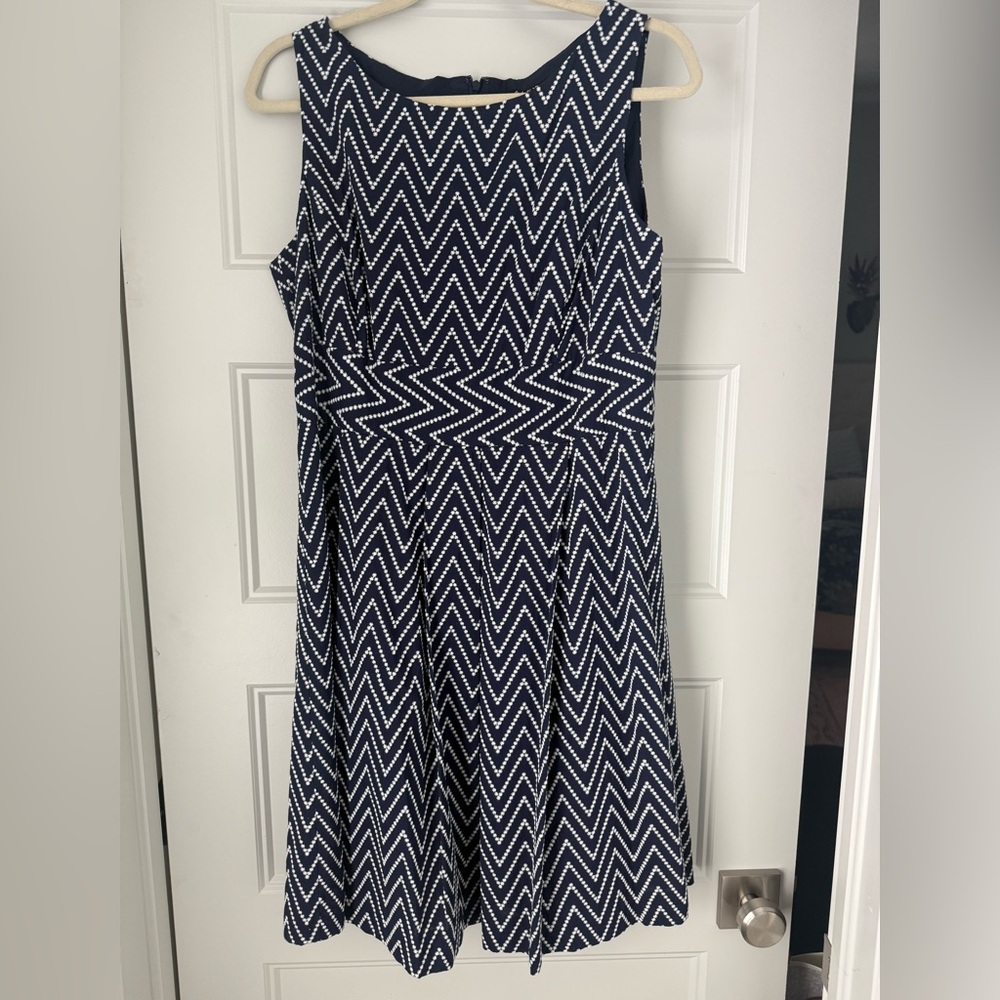 Alex Marie Navy and White Chevron Sleeveless Midi Dress